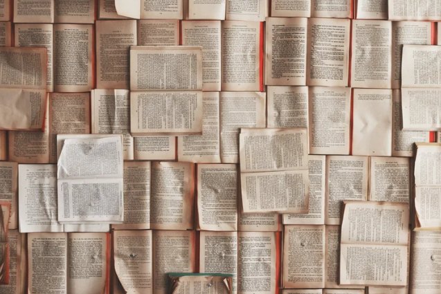 A wall of open books